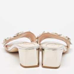 Pre Owned Fendi Metallic Leather Flowerland Slide Sandals Size 37