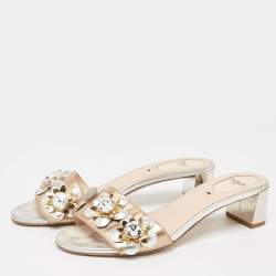 Pre Owned Fendi Metallic Leather Flowerland Slide Sandals Size 37