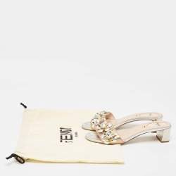 Pre Owned Fendi Metallic Leather Flowerland Slide Sandals Size 37