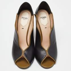 Fendi Tricolor Leather Scallop Lined Peep Toe Pumps Size 38