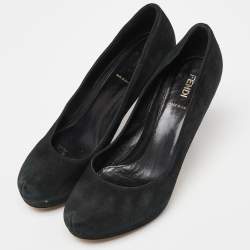 Fendi Black Suede Zucca Heel Pumps Size 37