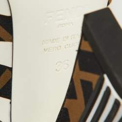 Pre Owned Fendi Brown/Black Mesh and Zucca Fabric Ankle Strap Slingback Sandals Size 36