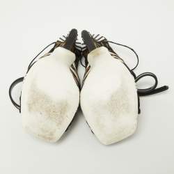 Pre Owned Fendi Brown/Black Mesh and Zucca Fabric Ankle Strap Slingback Sandals Size 36