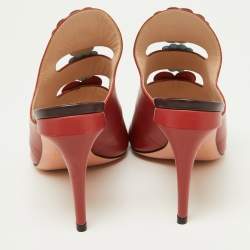 Fendi Red/Dark Brown Leather Flowerland Mules Size 38