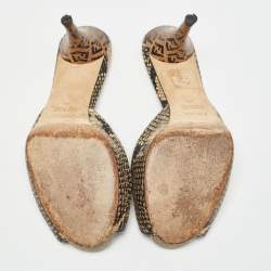 Fendi Black/Beige Embossed Snakeskin Slide Sandals Size 36