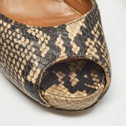 Fendi Black/Beige Embossed Snakeskin Slide Sandals Size 36