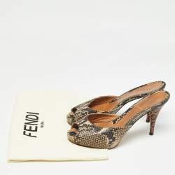 Fendi Black/Beige Embossed Snakeskin Slide Sandals Size 36