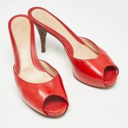 Fendi Red Patent Leather Zucca Heel Slide Sandals Size 36.5