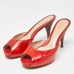 Fendi Red Patent Leather Zucca Heel Slide Sandals Size 36.5