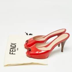 Fendi Red Patent Leather Zucca Heel Slide Sandals Size 36.5