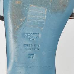 Fendi Blue Leather Flowerland Flat Slides Size 37