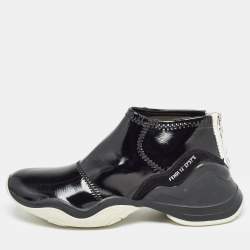 Pre Owned Fendi Black Patent Leather FFluid Zip Up Sneakers Size 40
