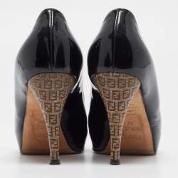 Pre Owned Fendi Black Patent Leather Zucca Heel Platform Pumps Size 35