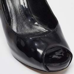 Pre Owned Fendi Black Patent Leather Zucca Heel Platform Pumps Size 35