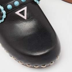 Pre Owned Fendi Black Leather Embellished Clogs Size 38.5