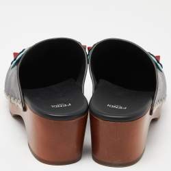 Pre Owned Fendi Black Leather Embellished Clogs Size 38.5