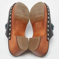 Pre Owned Fendi Black Leather Embellished Clogs Size 38.5