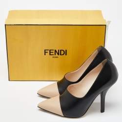 Pre Owned Fendi Black/Beige Leather Pointed Toe Pumps Size 38