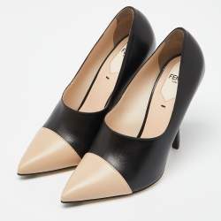 Pre Owned Fendi Black/Beige Leather Pointed Toe Pumps Size 38