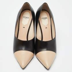 Pre Owned Fendi Black/Beige Leather Pointed Toe Pumps Size 38