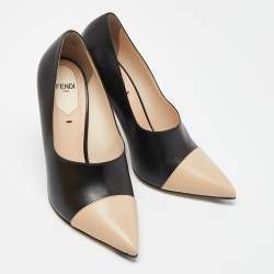 Pre Owned Fendi Black/Beige Leather Pointed Toe Pumps Size 38