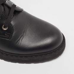 Pre Owned Fendi Black Leather and Zucca Stretch Fabric Rockoko Combat Boots Size 36