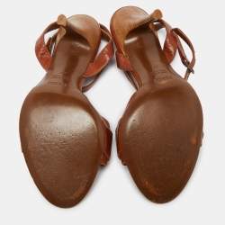 Pre Owned Fendi Brown Leather Buckle Detail Ankle Strap Sandals Size 37