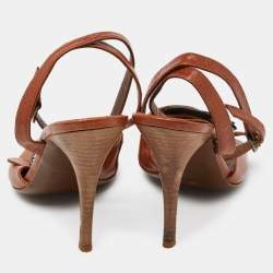 Pre Owned Fendi Brown Leather Buckle Detail Ankle Strap Sandals Size 37