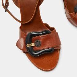Pre Owned Fendi Brown Leather Buckle Detail Ankle Strap Sandals Size 37