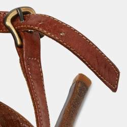 Pre Owned Fendi Brown Leather Buckle Detail Ankle Strap Sandals Size 37