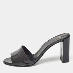 Fendi Black Patent Leather Open Toe Slide Sandals Size 39