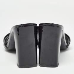 Fendi Black Patent Leather Open Toe Slide Sandals Size 39