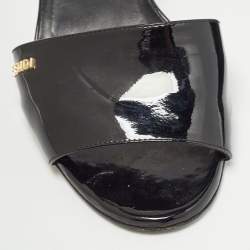 Fendi Black Patent Leather Open Toe Slide Sandals Size 39