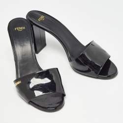 Fendi Black Patent Leather Open Toe Slide Sandals Size 39
