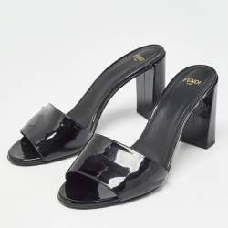 Fendi Black Patent Leather Open Toe Slide Sandals Size 39