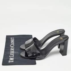 Fendi Black Patent Leather Open Toe Slide Sandals Size 39