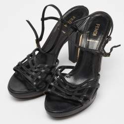 Fendi Black Leather Strappy Platform Sandals Size 38