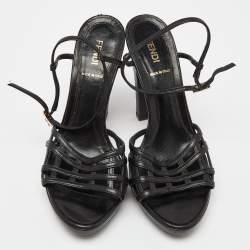 Fendi Black Leather Strappy Platform Sandals Size 38