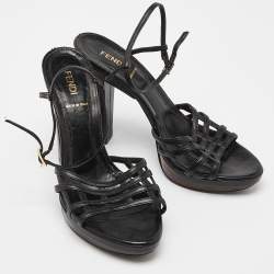 Fendi Black Leather Strappy Platform Sandals Size 38