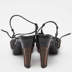 Fendi Black Leather Strappy Platform Sandals Size 38