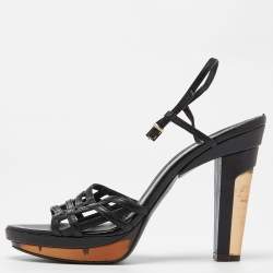 Fendi Black Leather Strappy Platform Sandals Size 38