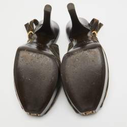 Pre Owned Fendi Brown/Beige Canvas Slingback Peep Toe Sandals Size 38