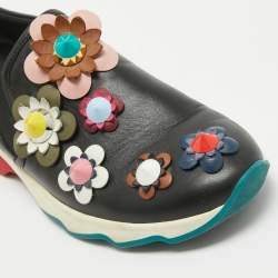 Fendi Black Leather Flowerland Slip On Sneakers Size 38