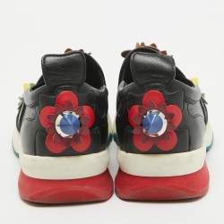 Fendi Black Leather Flowerland Slip On Sneakers Size 38