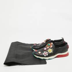 Fendi Black Leather Flowerland Slip On Sneakers Size 38