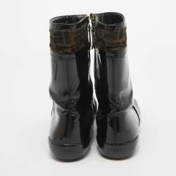 Fendi Black Patent Leather and Zucca Canvas Mid Calf Boots Size 41