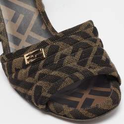 Pre Owned Fendi Brown Zucca Canvas Promenade Sandals Size 37