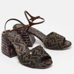 Pre Owned Fendi Brown Zucca Canvas Promenade Sandals Size 37