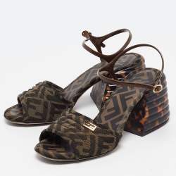 Pre Owned Fendi Brown Zucca Canvas Promenade Sandals Size 37