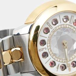 Pre Owned Fendi Mother of Pearl Diamond Topaz Two-Tone Stainless Steel IShine F121124500T01 Women's Wristwatch 33.50 mm